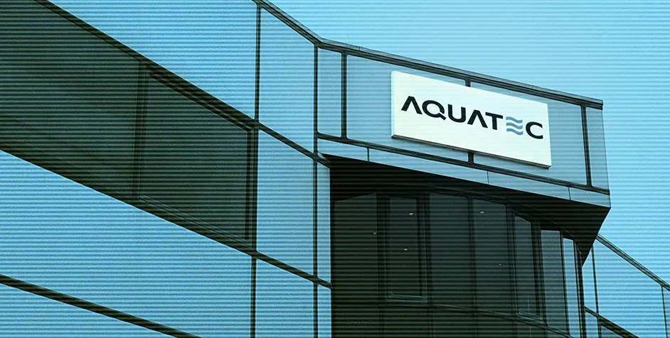 Exterior of the Aquatec building with company signage